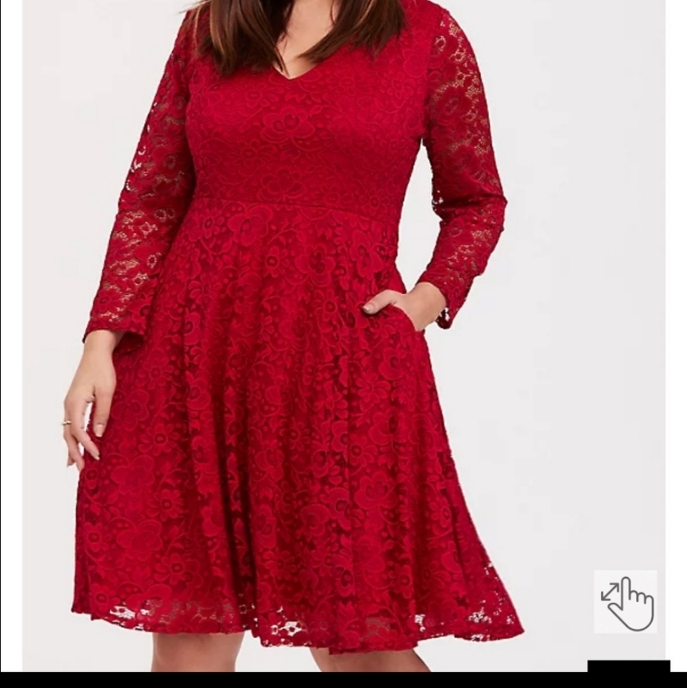 Torrid red lace V neck dress, size 00